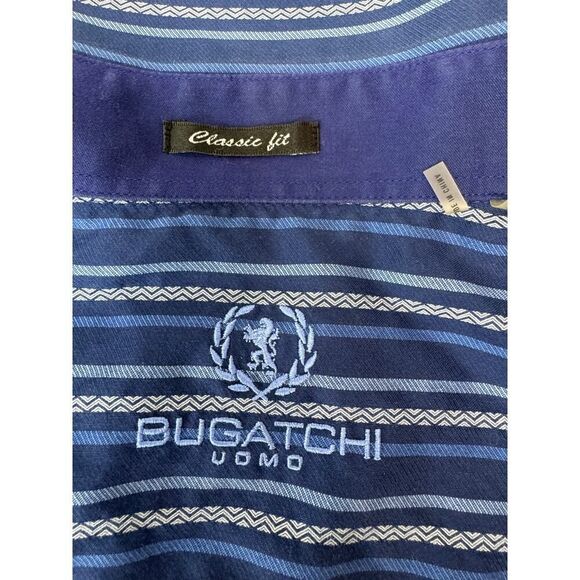 Bugatchi Uomo Dress Shirt Button Down Stripes Blue Twee Men's Large - Picture 8 of 10